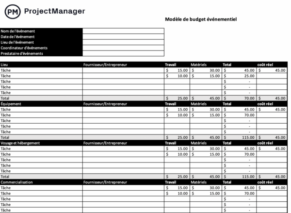 Modèle de budget événementiel
