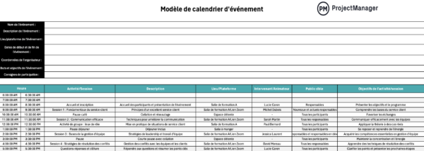 Modèle de calendrier d'événement pour Excel