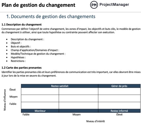 Modèle gratuit de plan de gestion du changement pour Word