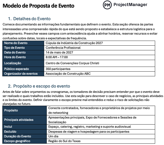 Modelo de Proposta de Evento