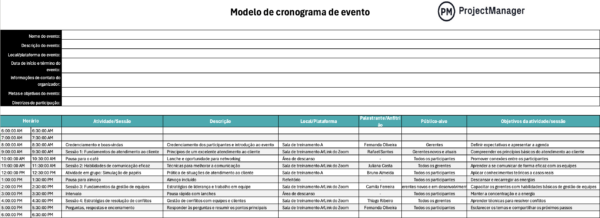 Modelo de cronograma de evento