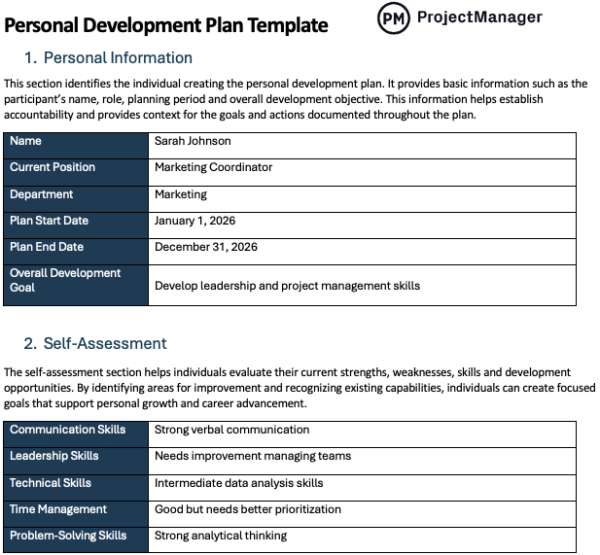 Personal Development Plan Template
