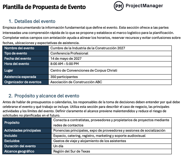 Plantilla de Propuesta de Evento