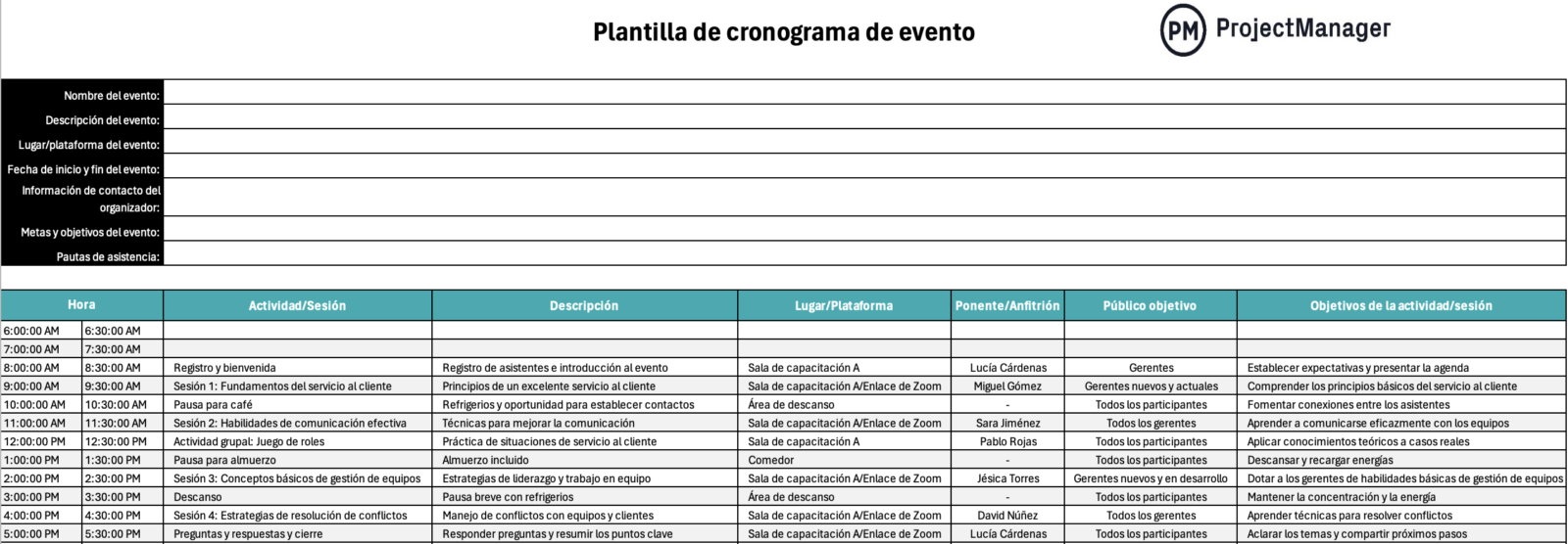 Plantilla de cronograma de evento para Excel