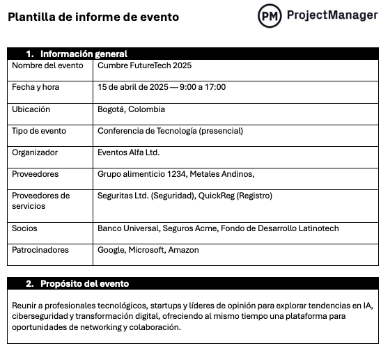 Plantilla de informe de evento para Word