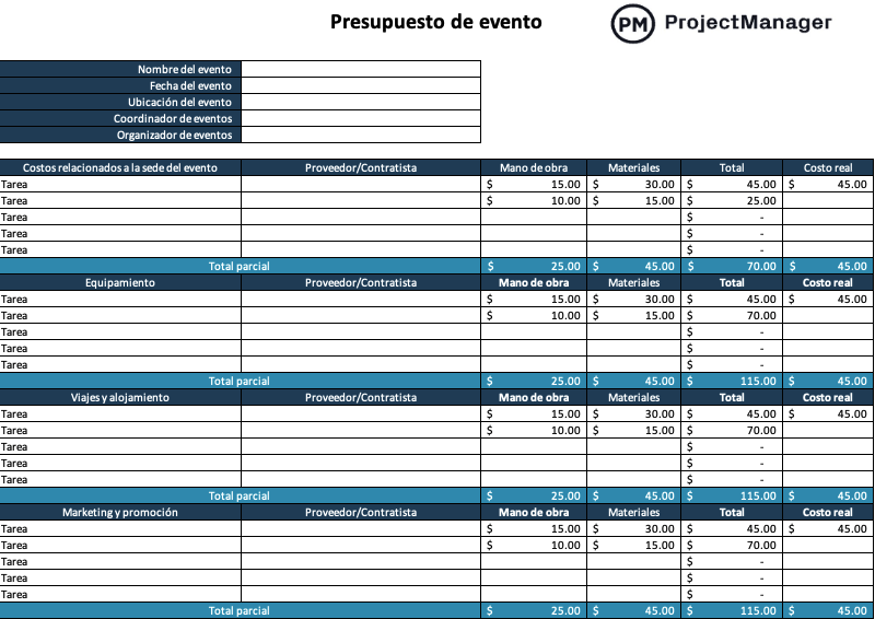 Plantilla de presupuesto de evento