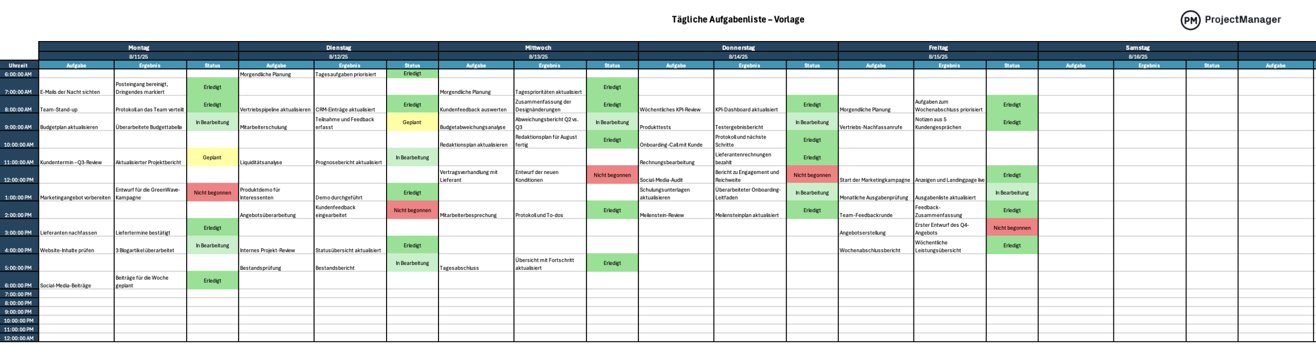 Vorlage Tägliche Aufgabenliste für Excel