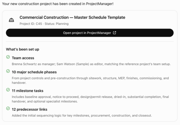 Create a new project in ProjectManager using ChatGPT