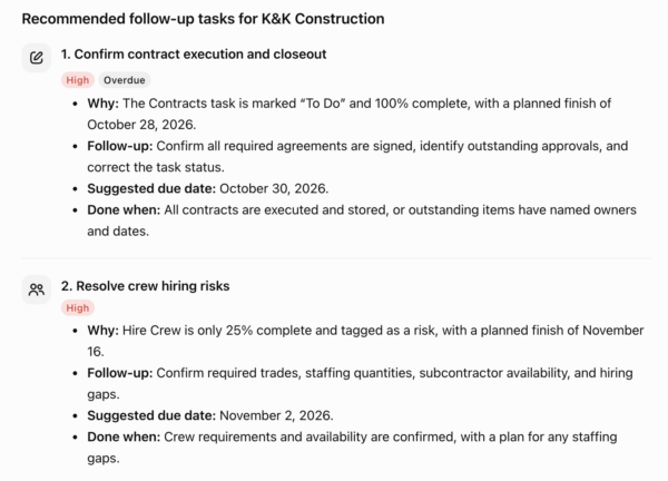 Follow up tasks ProjectManager ChatGPT integration