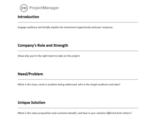ProjectManager's free executive summary template for Word
