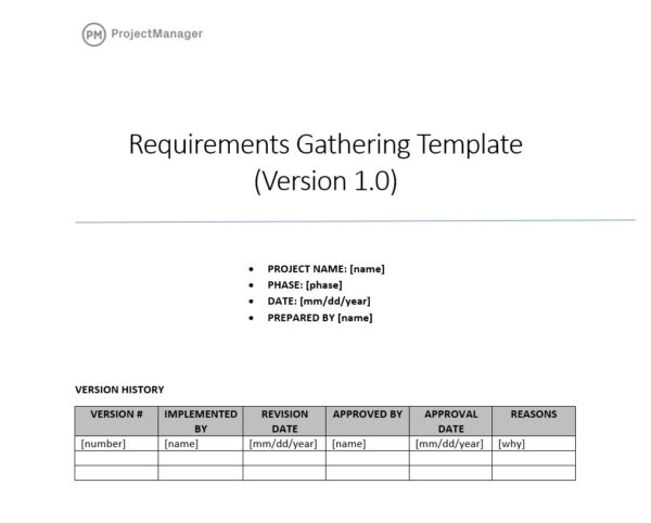 ProjectManager's free requirements gathering template 