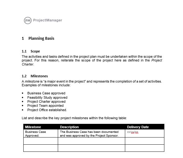 project plan template for project life cycle