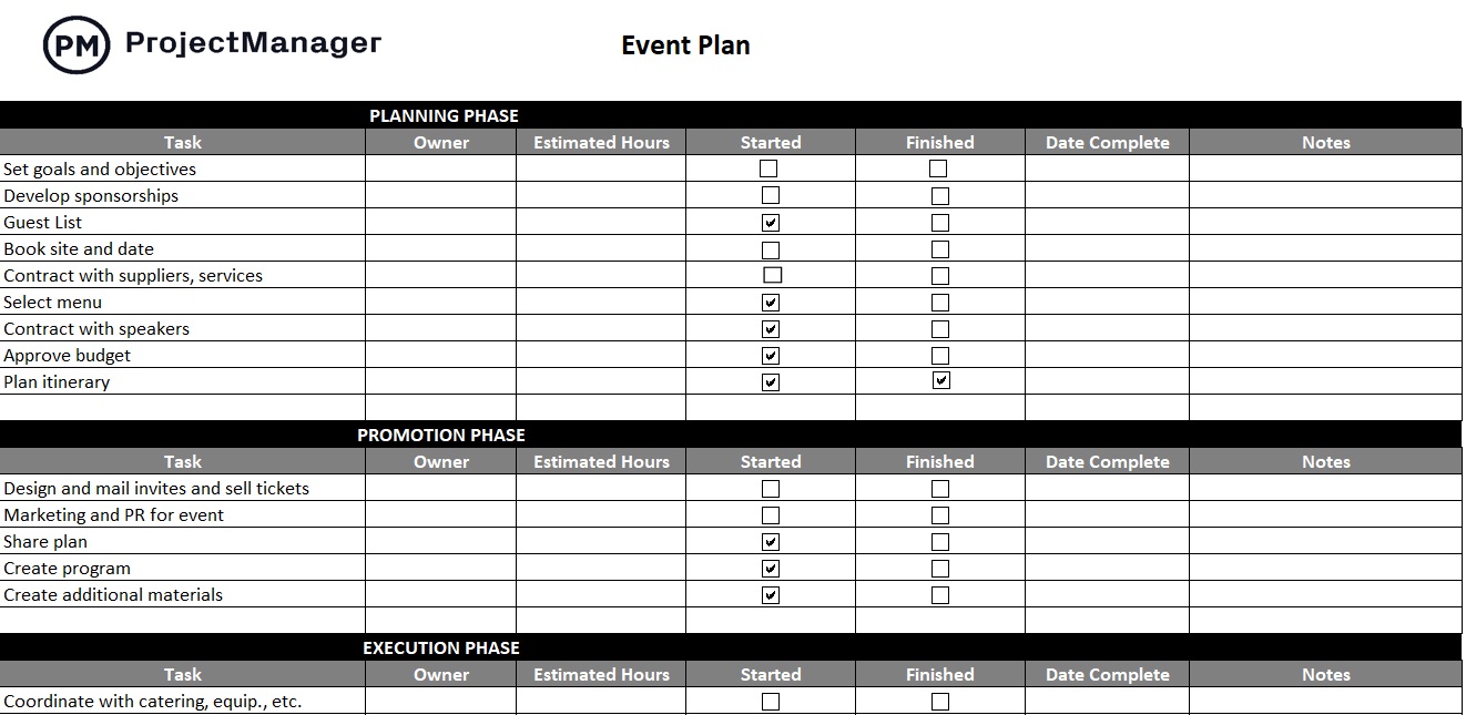 ProjectManager's free event plan template