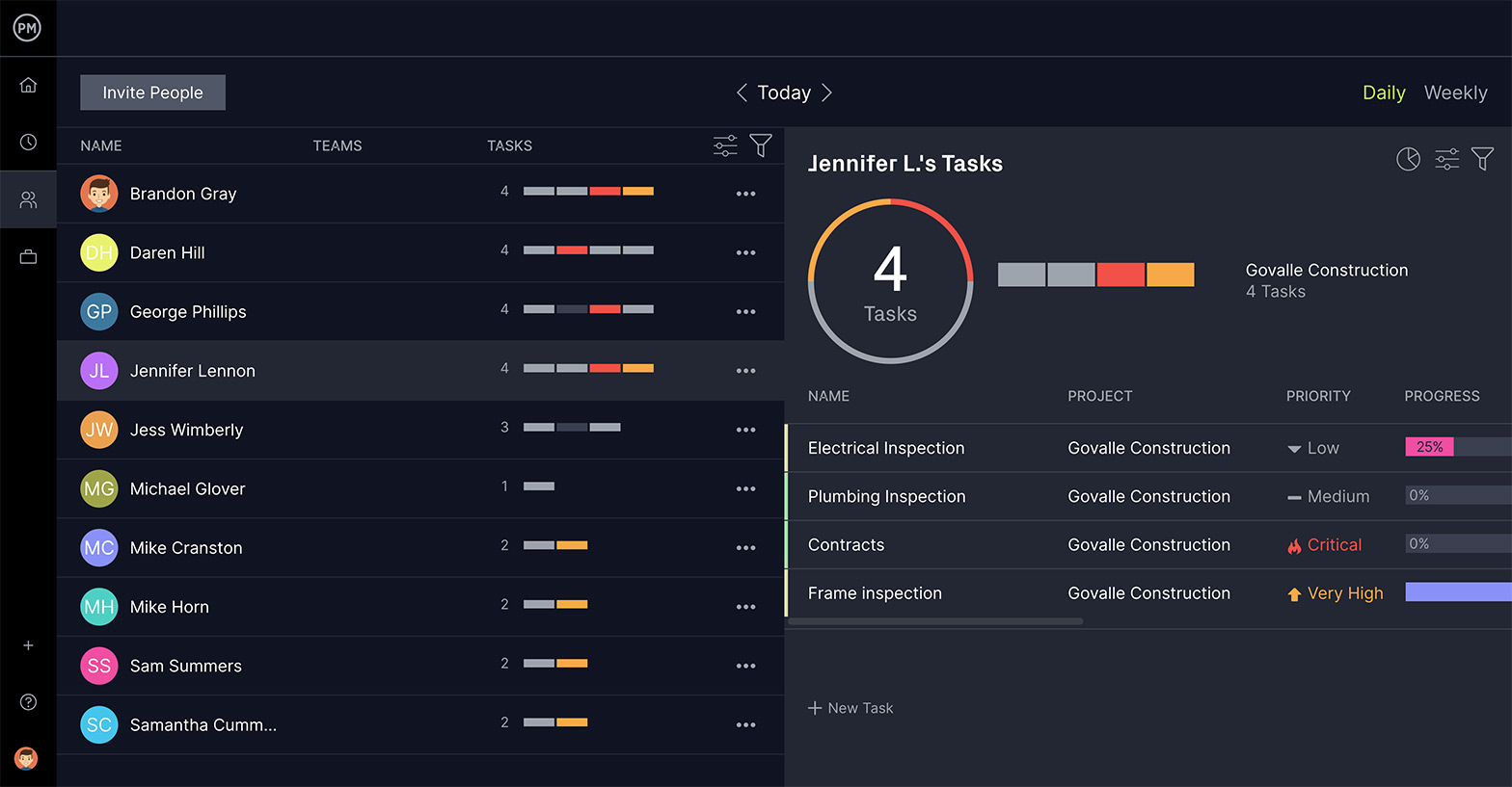 projectmanager's team page