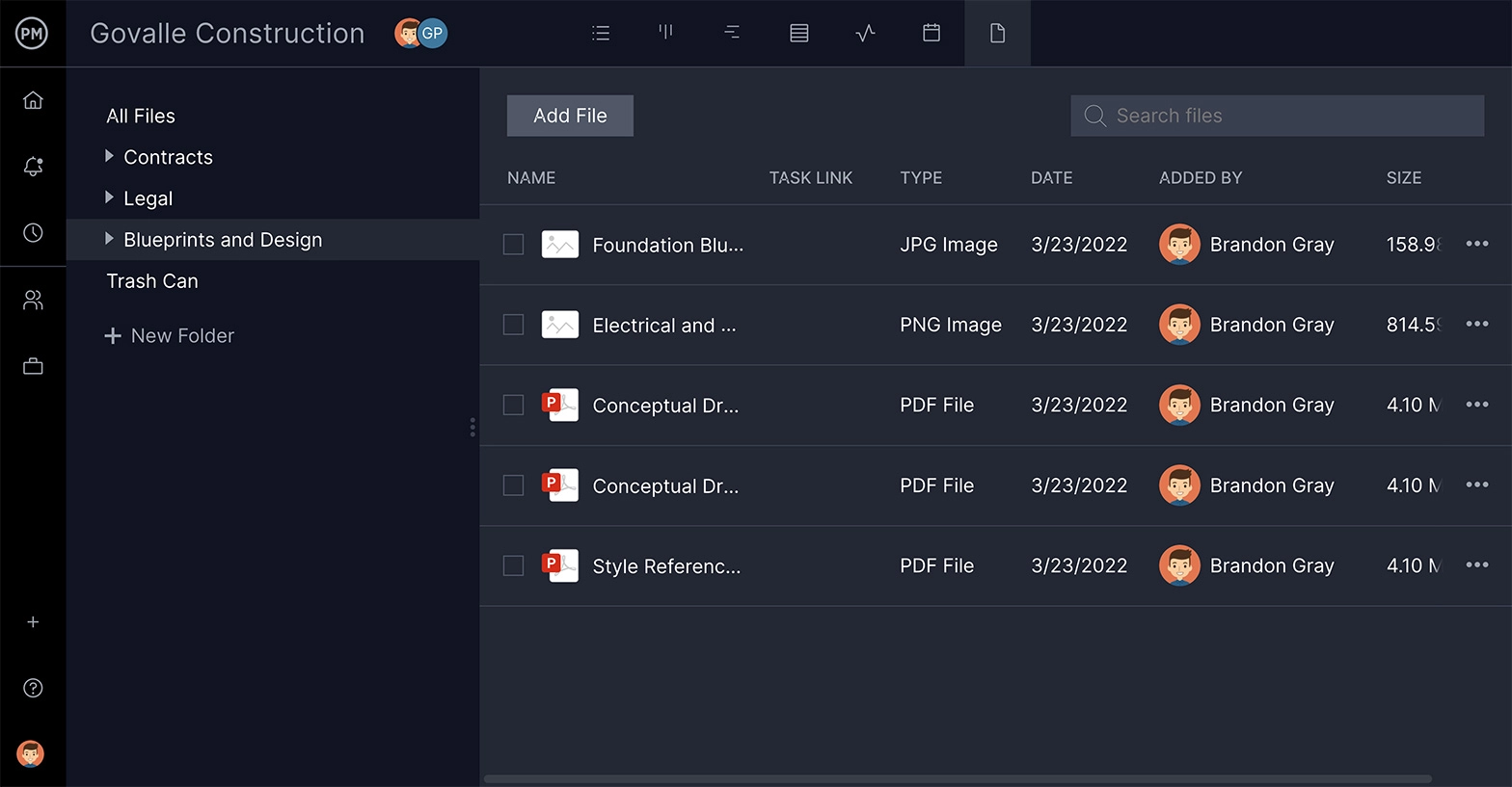 ProjectManager's file storage