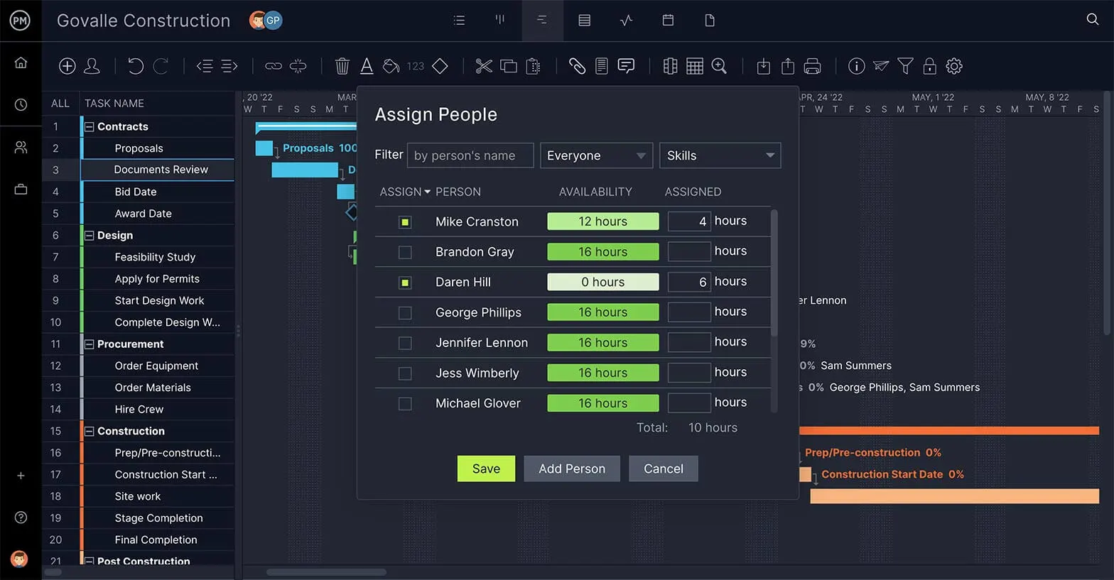 Assign tasks to team members with ProjectManager's Gantt chart