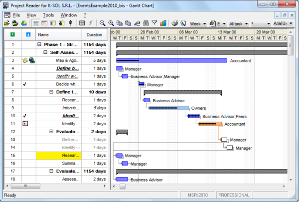 An MPP file on Project Reader, an MPP File Viewer