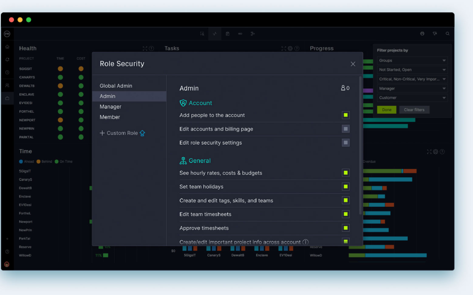 ProjectManager's project workflow software security features