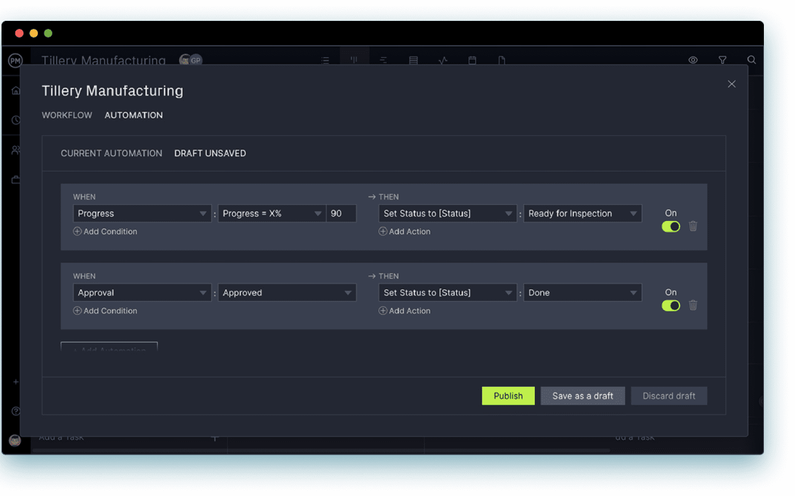 ProjectManager's kanban software automation page