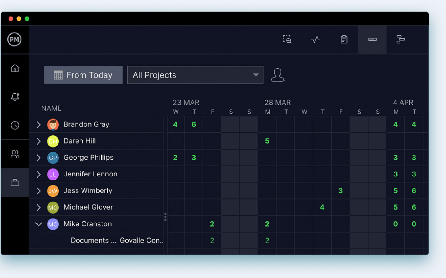 Project reporting software status report screen