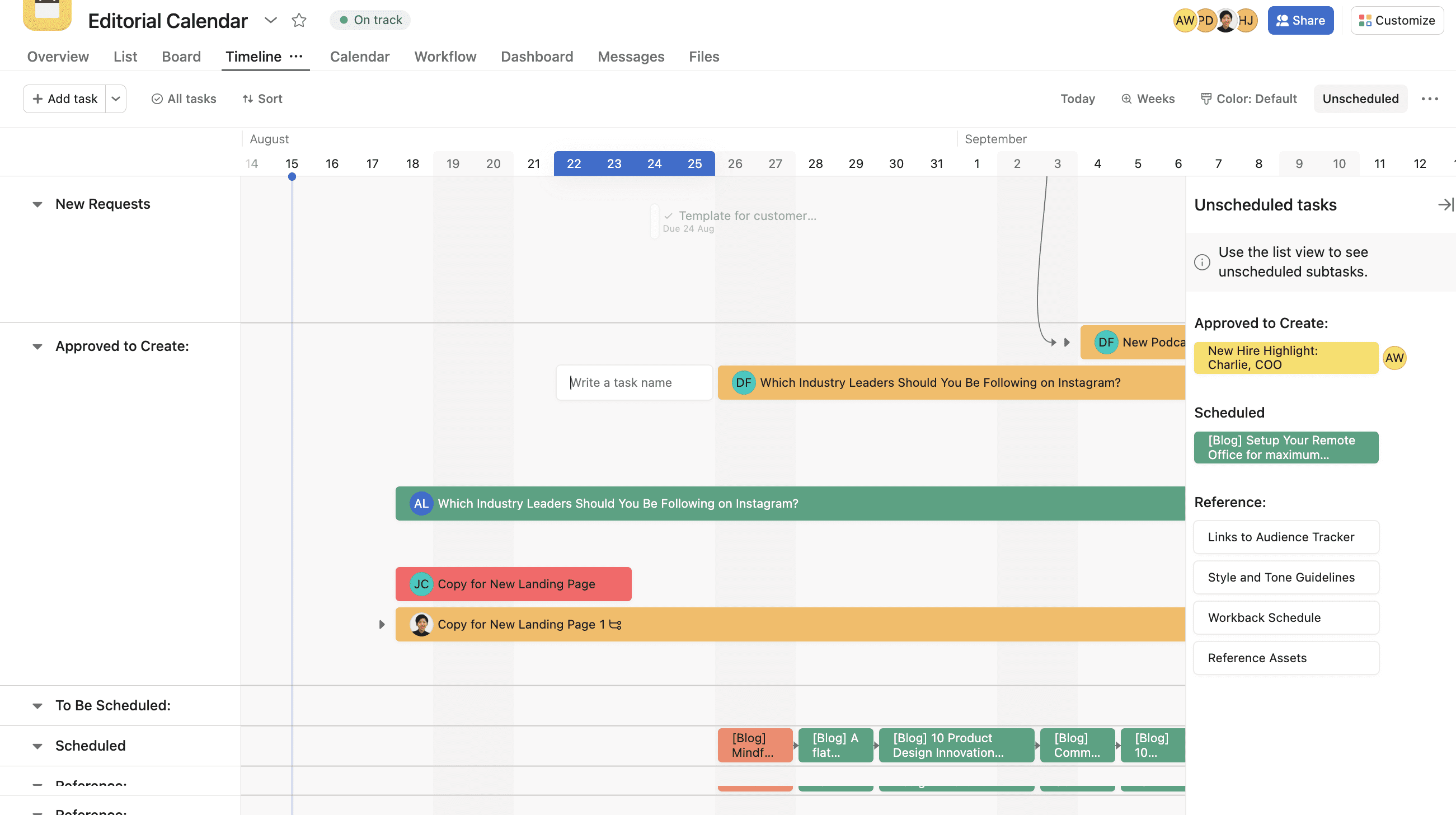 Asana, a Microsoft Project alternative with project timelines