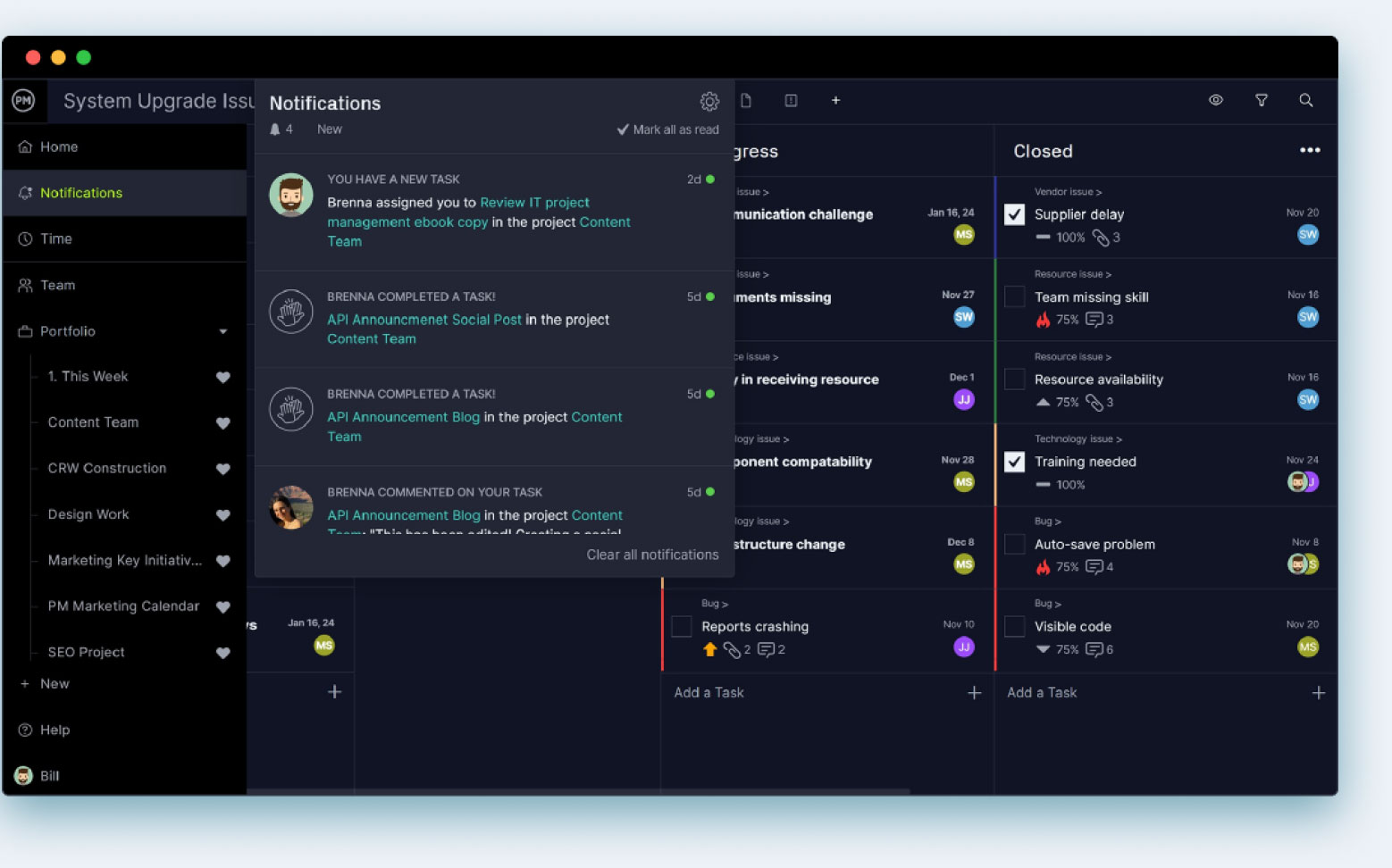 ProjectManager's team management dashboard keeps IT teams connected