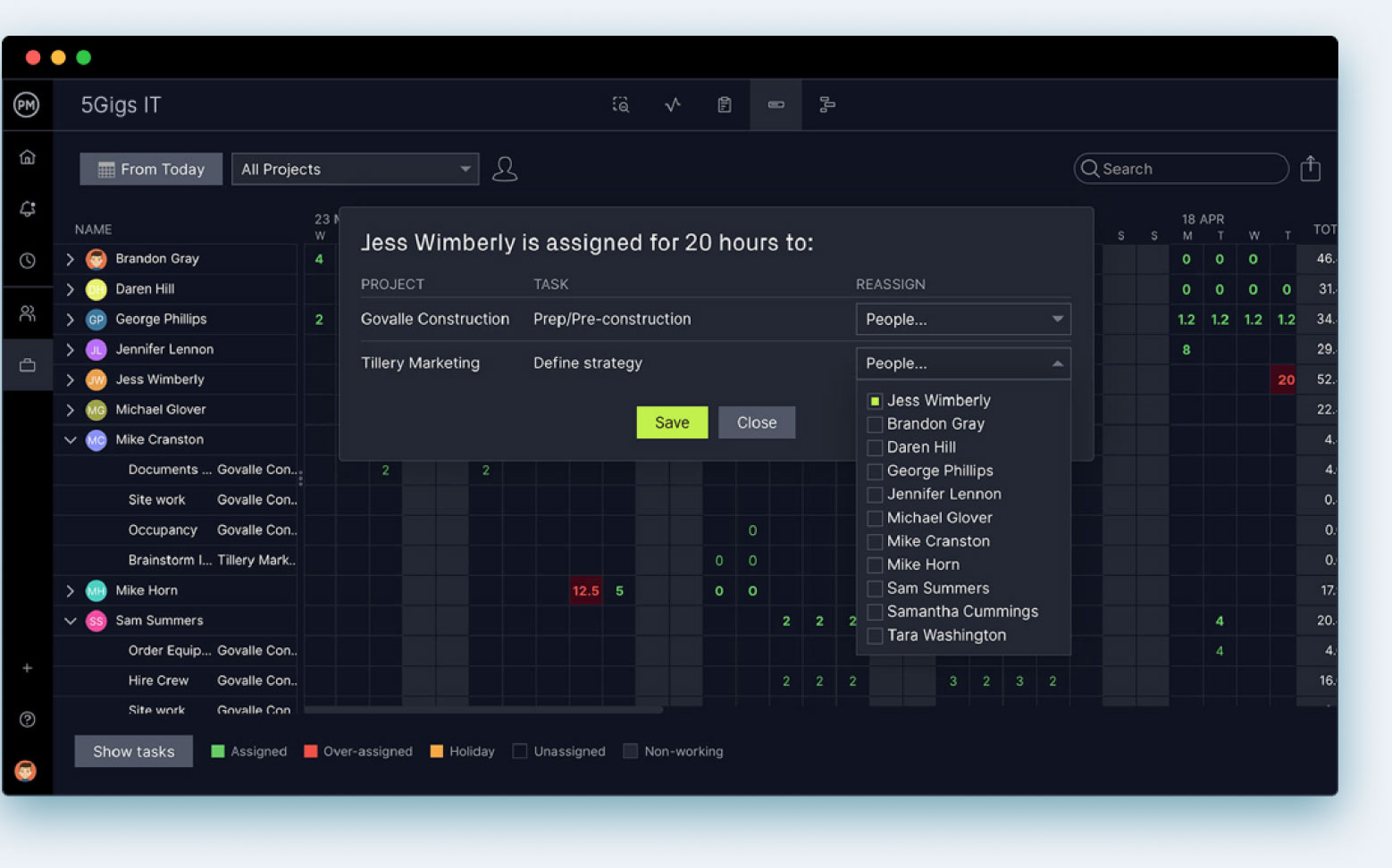 ProjectManager's resource calendars are great for IT portfolio management projects