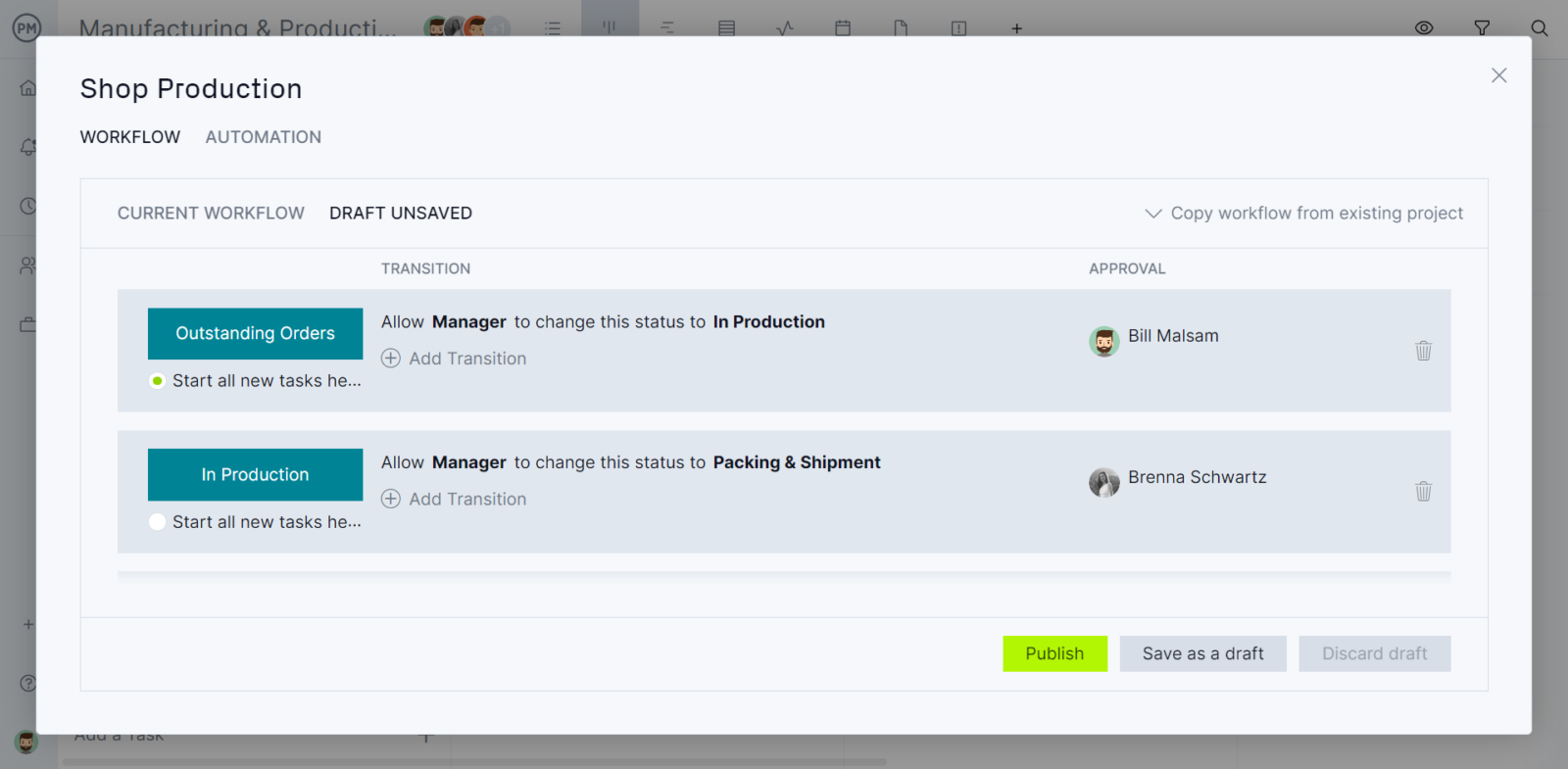 Workflow automation in ProjectManager